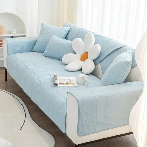Vista 4 de vctops Funda de sofá bordada de color sólido para sofá, funda acolchada de algodón para sofá modular, suave y antideslizante para perros, niños