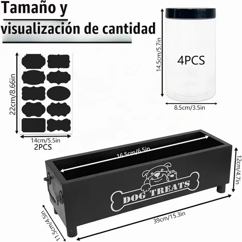 Vista 2 de Contenedor grande de golosinas para perros, tarro de galletas para perros y gatos, contenedor de almacenamiento de golosinas de madera para Negro