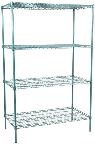 Vista 373 de Kit de 4 estantes de epoxi verde NSF de 21 x 72 pulgadas con postes de 86 pulgadas, estantería de almacenamiento resistente, kit de estantería