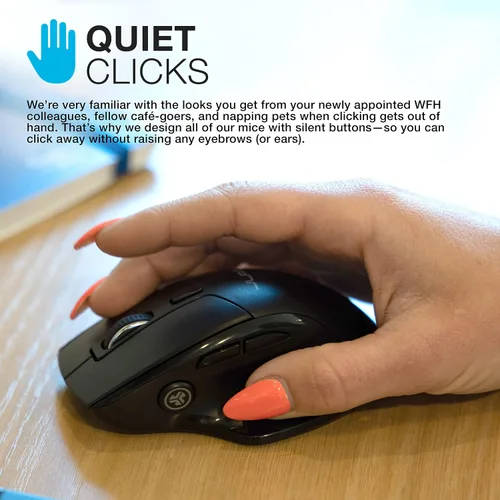 Vista 5 de JLab JBuds Mouse inalámbrico, se conecta a través de Bluetooth o USB inalámbrico, palanca multidispositivo, hasta tres dispositivos, perfiles