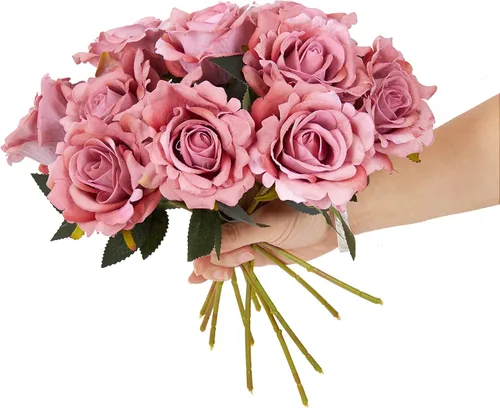 Vista 7 de 12 rosas artificiales de terciopelo de 12 pulgadas con tallo y hojas, flores aterciopeladas para decoración del hogar, centro de mesa, suministro