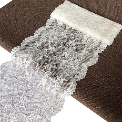 Vista 3 de LUMKET Encaje elástico marfil de 7 pulgadas de ancho con patrón floral para decoraciones de boda nupcial, costura, fabricación de bricolaje y marfil