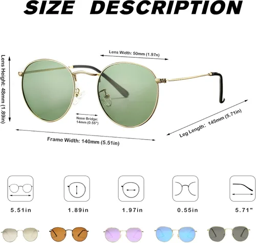 Vista 3 de Pro Acme Gafas de sol polarizadas de metal redondas pequeñas para mujer, estilo retro