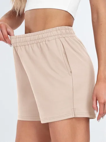 Vista 81 de AUTOMET Pantalones cortos deportivos para mujer, estilo casual, con cordón, cómodos, elásticos, de cintura alta, con bolsillos