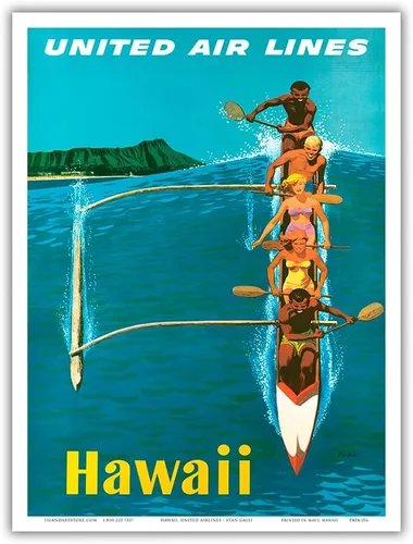 Vista 9 de Hawaii - United Air Lines - Póster de viaje de aerolínea vintage por Stan Galli c.1960 - Impresión artística maestra (sin marco) 6 x 9 pulgadas