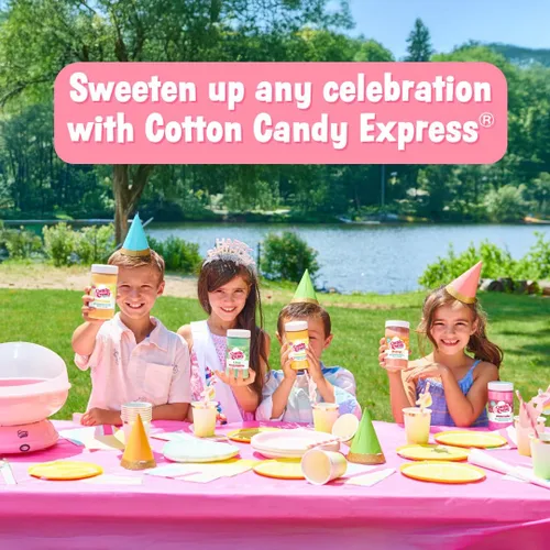 Vista 6 de Cotton Candy Express Floss Sugar Plus Conos con 3 frascos de plástico de 11 oz de chicle, manzana verde y azúcares para algodón de azúcar sabor piña