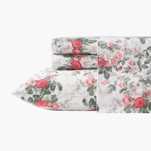 Vista 2 de Laura Ashley - Juego de sábanas individuales con sábana bajera y funda de Bettinas Blooms Rojo