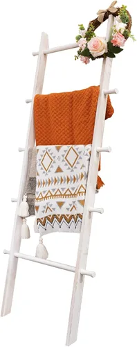 Vista 21 de Escalera para mantas, soporte de edredón de madera de 5 niveles, natural