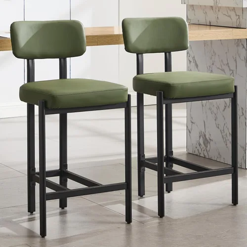 Vista 11 de DUOMAY Juego de 2 taburetes modernos de piel sintética, tapizados de 26 pulgadas de altura de asiento bajos con patas de metal negro, taburetes