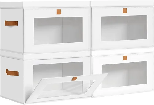 Vista 24 de DIMJ Contenedores de Almacenamiento con Tapas - Paquete de 4 Organizadores Grandes de Tela para Armario con Ventana y Asas, Cajas de Almacenamiento