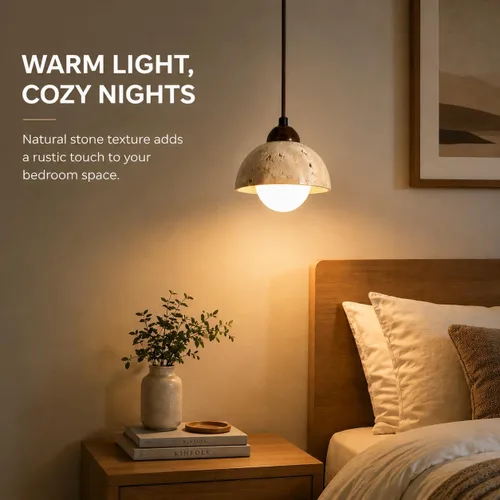 Vista 5 de Lámpara colgante de travertino natural con globo de vidrio esmerilado, moderna lámpara colgante Wabi Sabi para isla de cocina, comedor, dormitorio