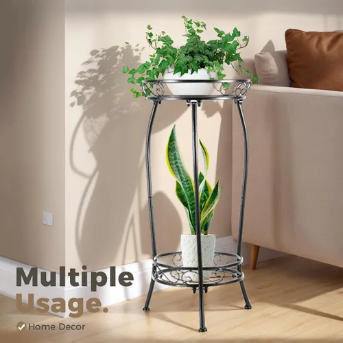 Vista 18 de Kavlium Paquete de 2 Soportes para Plantas de Interior y Exterior, Soportes Altos de Metal Negro Resistentes al Óxido y Estables, Estante