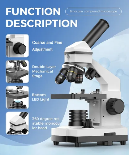 Vista 4 de PalliPartners - Microscopio compuesto para adultos y estudiantes, color blanco