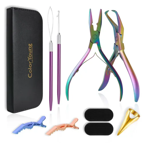 Vista 7 de Herramientas de extensión de cabello, kit de extensiones de cabello microenlaces multifuncionales para extensiones de cabello micro cuentas, kit