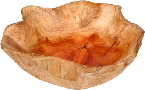 Vista 8 de Cuenco de madera para decoración, cuenco de fruta tallada de madera maciza de forma natural, cuenco de madera decorativo para centro de mesa