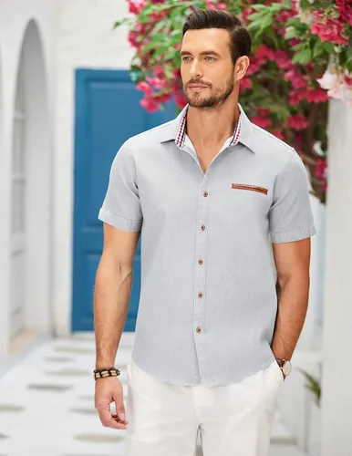 Vista 3 de COOFANDY Camisa de vestir casual de manga corta con botones para hombre