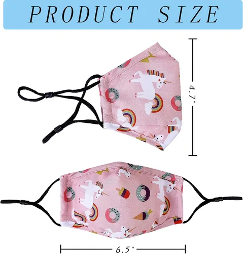 Vista 2 de DFFGGD 6PCS Washable Kids Face Masks With Pocket & Nose Bridge. Reusable Cotton Cloth Cute Breathable Adjustable FaceMasks