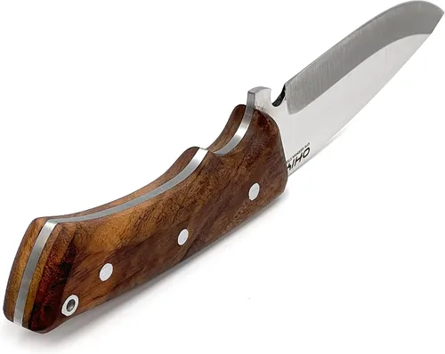 Vista 4 de Cuchillo Bushcraft hecho a mano con hoja de acero alemán 4116 inoxidable de 4-1/2 pulgadas, funda de cuero auténtico, mango de nogal de espiga