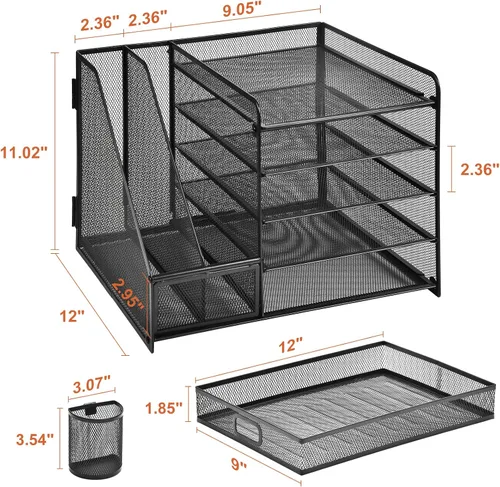 Vista 5 de Marbrasse Organizador de bandeja de papel de 5 niveles + soporte multifuncional para bolígrafos