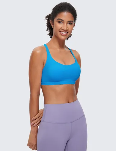 Vista 2 de CRZ YOGA - Sujetadores deportivos con tirantes delgados para mujer, brasier de yoga con relleno, sin varillas, espalda cruzada sexy, lindo