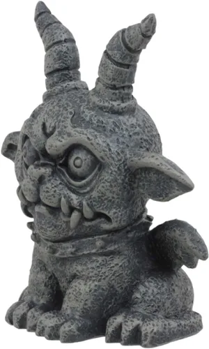 Vista 3 de Ebros - Figura gótica de gárgola de bulldog con cuernos y Agamon, pequeña estatua de decoración de fantasía mítica de 3.75 pulgadas de alto como