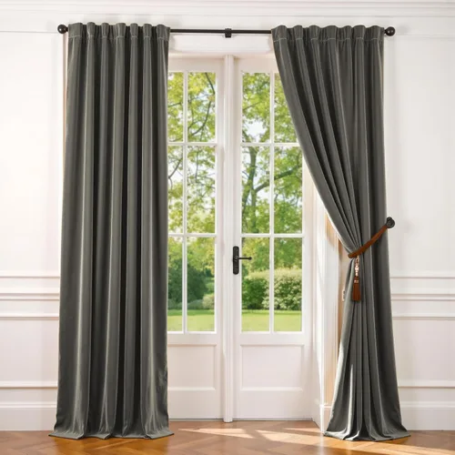 Vista 14 de Lazzzy - 2 paneles de cortinas opacas de terciopelo, con aislamiento térmico, muy suaves, lujosas, con bolsillo para cortinero, para dormitorio