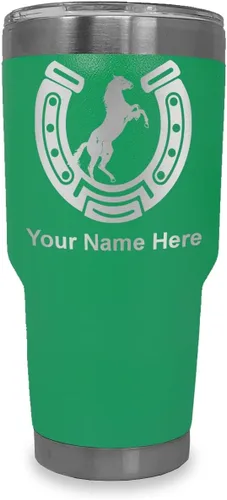 Vista 28 de LaserGram Vaso personalizado de 20 onzas, herradura con caballo (negro)