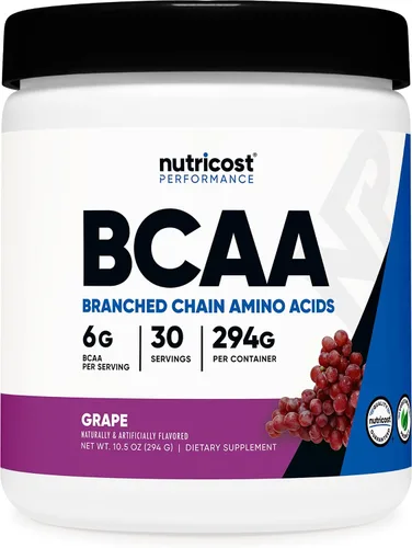 Vista 16 de Polvo Nutricost BCAA (Uva, 120 porciones) - Sin gluten, sin OMG, vegetariano, proporción óptima 2:1:1 Sin gluten, vegetariano