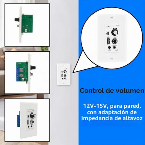 Vista 4 de Amplificador de pared compatible con Bluetooth 4 canales, control de volumen, placa de pared con entradas USB/MIC/AUX (0.138 in) Bloque