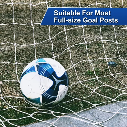 Vista 4 de 2 redes de repuesto para portería de fútbol, 24 x 8 pies, 20 x 6.5 pies, red de fútbol de polietileno y poliéster de 10 x 6.5 pies, juego de redes