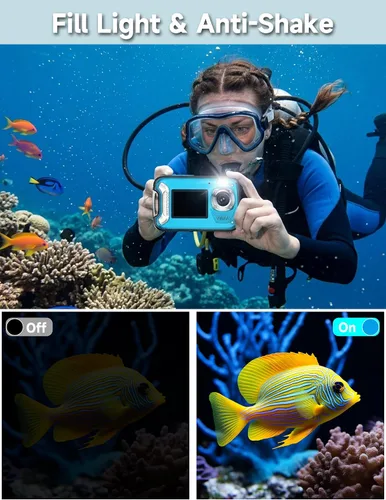 Vista 6 de Cámara impermeable 5K, cámara subacuática de 96 MP y 33 pies con pantallas duales, cámara digital de enfoque automático para esnórquel, buceo, surf
