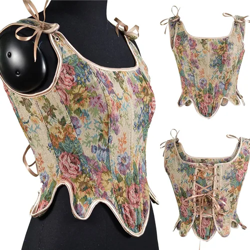 Vista 2 de Corsé con realce para mujer, estilo victoriano, cinturón steampunk, pirata, renacentista, corsé con correas