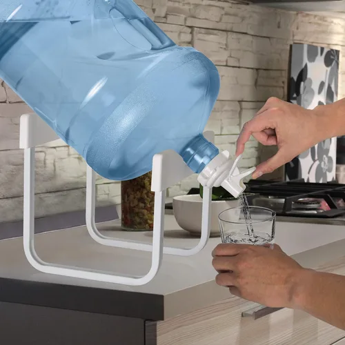 Vista 5 de Brio Bomba de agua potable manual universal y soporte para botella de agua de acero inoxidable con 2 válvulas dispensadoras