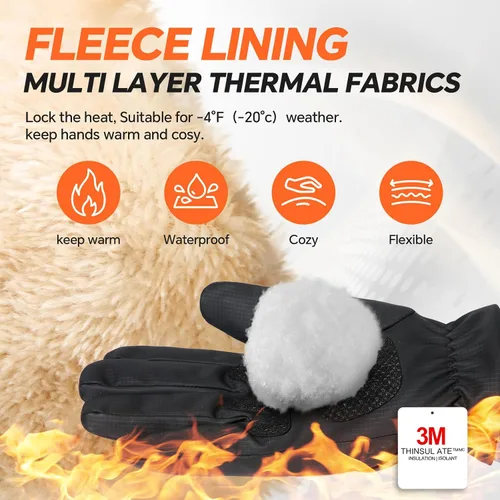 Vista 2 de Guantes de invierno impermeables y resistentes al viento para hombres y mujeres, térmicos cálidos para clima frío, agarre de nieve para pantalla
