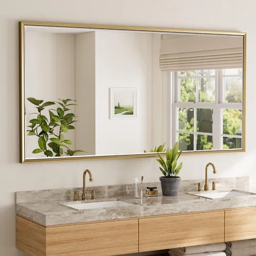 Vista 25 de Espejo de baño negro, espejo de baño biselado de 16 x 24 pulgadas para pared, espejo con marco negro antioxidante para decoración de baño, sala