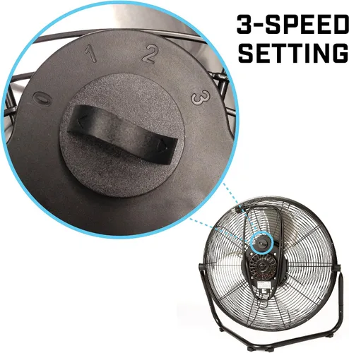 Vista 5 de B-Air Firtana 20" Ventilador eléctrico de piso de alta velocidad para garaje, uso industrial y doméstico con 3 velocidades y cabezal de ventilador