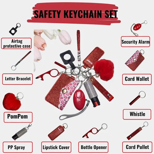 Vista 2 de ADJCF Stylish Women's Gift Set with Alarm, Beaded Wristlet, Credit Card Puller, and Travel Bottle Holder AccessoriesKit.