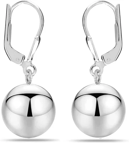 Vista 4 de LeCalla Pendientes de bola colgante de plata de ley para mujer, ligeros, clásicos, con cierre de palanca, aretes de cuentas redondas colgantes