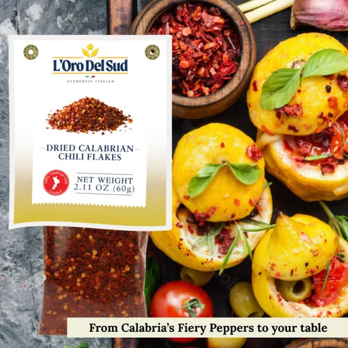 Vista 4 de L'Oro Del Sud - Copos de chile calabrés seco, pimiento picante triturado, 2.11 onzas