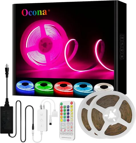 Vista 9 de Kit de tiras LED RGB COB, 9.8 pies ultra brillantes (840 LEDs/m) luces LED Bluetooth con control remoto de aplicación inteligente, luces LED
