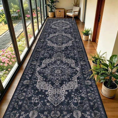 Vista 19 de nesrt Alfombra bohemia lavable de 2 x 10 pies, suave, antideslizante, extra larga, alfombra de cocina, color negro, vintage, geométrico, camino