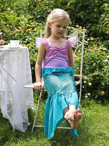 Vista 3 de Eledobby Ariel Dress for Girls Princess Costume Little Mermaid Dress Kids Halloween Outfits Birthday Party Clothes