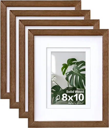 Vista 109 de Egofine - Juego de 4 portarretratos A4 de madera maciza y cubierta de plexiglás de 4 x 6/6 x 8 pulgadas con paspartú o A4 sin paspartú, para mesa