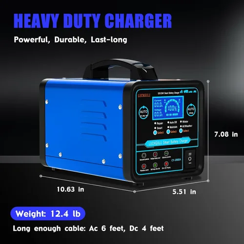 Vista 7 de Cargadores de batería de coche de 12 V/24 V resistentes, mantenedor de batería automático de 15 A con apagado automático, reparación, modo