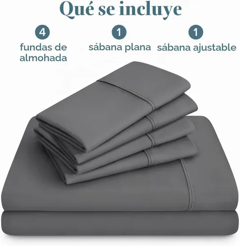 Vista 8 de Bare Home Juego de sábanas 1800 ultra suaves con 4 fundas de almohada 04 - Gris
