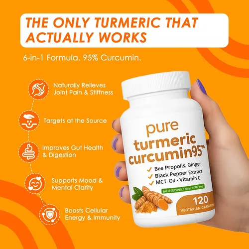 Vista 4 de Curcumina de cúrcuma pura de cúrcuma 95 1000 mg - Extracto de pimienta negra Cápsulas veganas 120