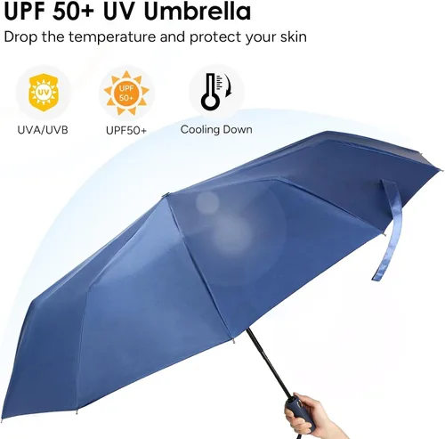 Vista 4 de travel inspira Reverse Umbrella Automatic OpenClose, Inverted Folding Umbrella with Reflective Stripes UPF 50+ 99% UV Protection Compact Heavy-Duty