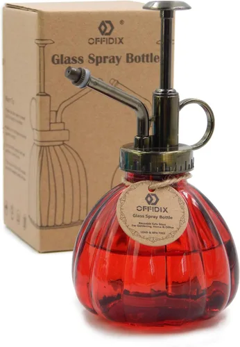 Vista 17 de OFFIDIX Botella rociadora de vidrio transparente, 6.3 pulgadas de alto, estilo vintage con bomba superior de plástico de bronce, regadera de vidrio