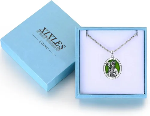 Vista 7 de Collar con colgante de plata de ley 925 con medalla de San Patrón, joyería religiosa para hombres y mujeres, con cadena de acero inoxidable 316L