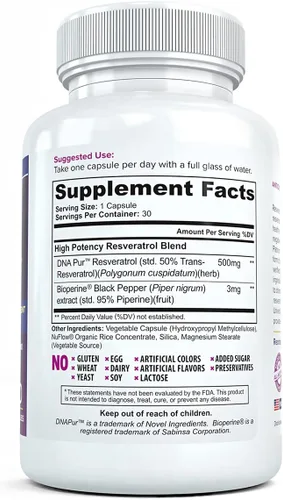 Vista 2 de Suplemento antioxidante de platino Resveratrol: potente fórmula antienvejecimiento con resveratrol trans puro y natural para apoyo inmunológico